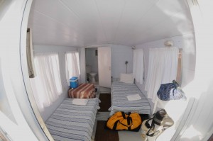 Inside our floating cabin.