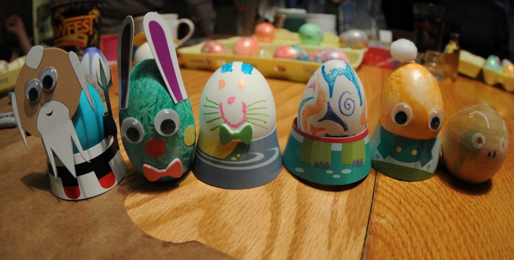 Colorful eggs, including the "old man egg" (left) one of the kids made for Mark.