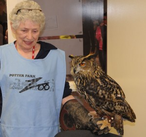 Potter Park docent with her owl pal.