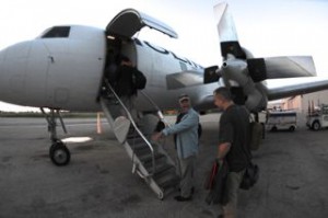 Mark about to board the first plane.