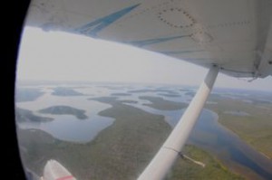 View out the window of the float plane.